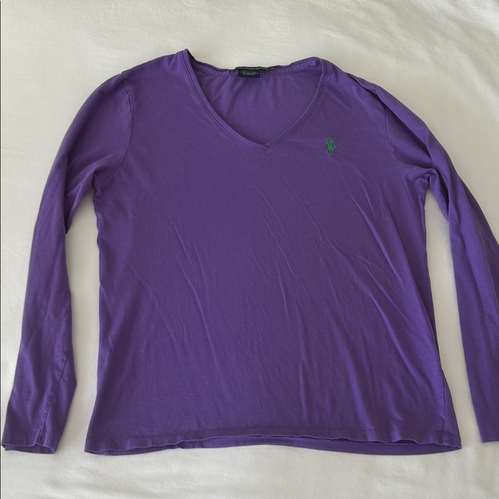 Ralph Lauren Purple Long Sleeve V-Neck Top 100% pima cotton L